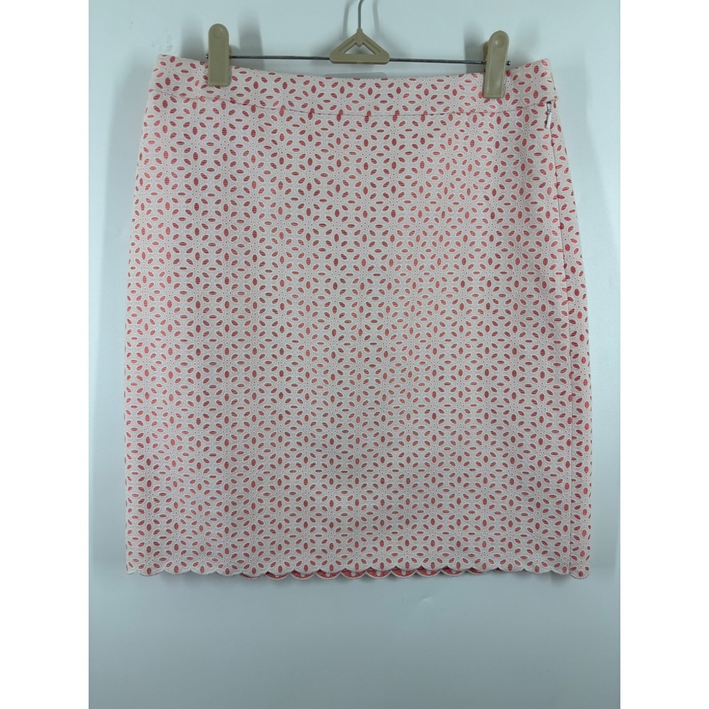 Brooks Brothers 346 Womens Coral Pink White Eyelet Lace Scalloped Pencil Skirt 4